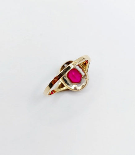 Bague 53.5 Bague Art déco en or 18k avec rubis synthétique et diamants taille rose 58 Facettes A07129