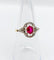 Bague 53.5 Bague Art déco en or 18k avec rubis synthétique et diamants taille rose 58 Facettes A07129