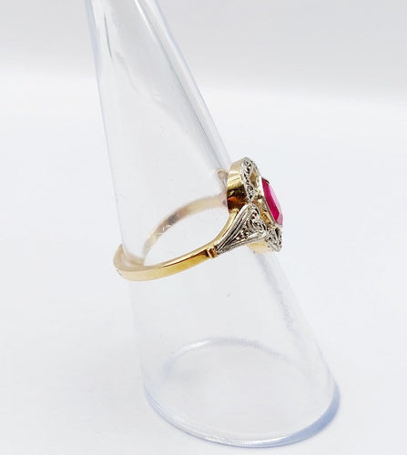 Bague 53.5 Bague Art déco en or 18k avec rubis synthétique et diamants taille rose 58 Facettes A07129