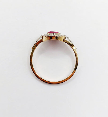 Bague 53.5 Bague Art déco en or 18k avec rubis synthétique et diamants taille rose 58 Facettes A07129