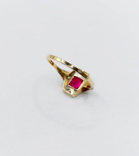 Bague 53.5 Bague Art déco en or 18k avec rubis synthétique et diamants 58 Facettes A07131