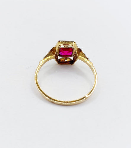Bague 53.5 Bague Art déco en or 18k avec rubis synthétique et diamants 58 Facettes A07131