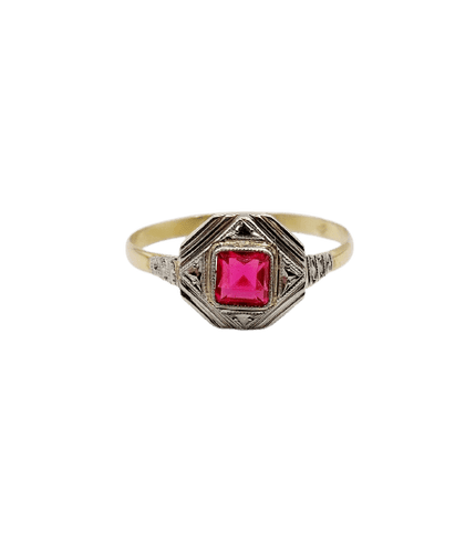 Bague 55.5 Bague Art déco en or jaune 18k et verre rouge (vers 1920) 58 Facettes A07132