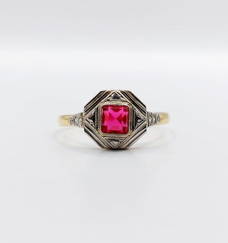 Bague 55.5 Bague Art déco en or jaune 18k et verre rouge (vers 1920) 58 Facettes A07132