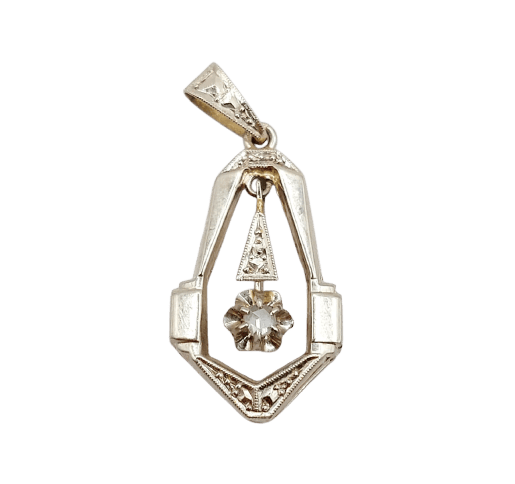 Pendentif Pendentif Art déco en or blanc 18k, platine et diamant taille rose 58 Facettes A07145