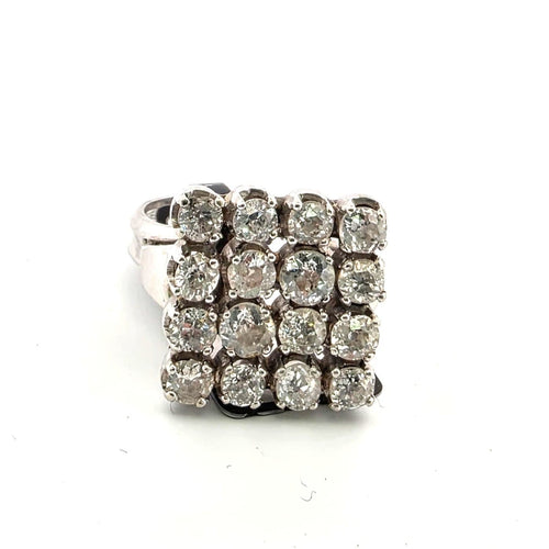 Bague 54 Bague vintage à damier en or blanc 18 ct et diamants 58 Facettes 628 T A
