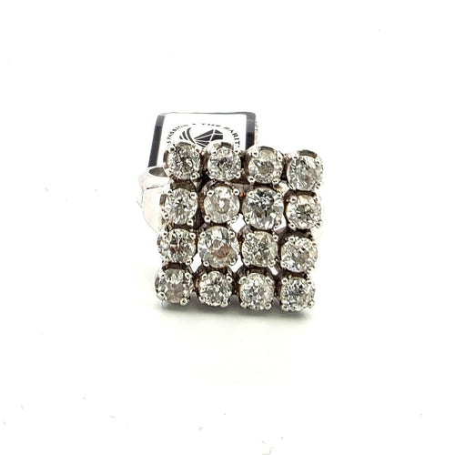 Bague 54 Bague vintage à damier en or blanc 18 ct et diamants 58 Facettes 628 T A
