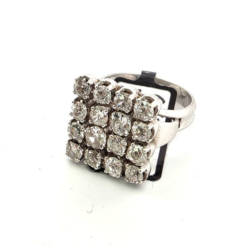 Bague 54 Bague vintage à damier en or blanc 18 ct et diamants 58 Facettes 628 T A