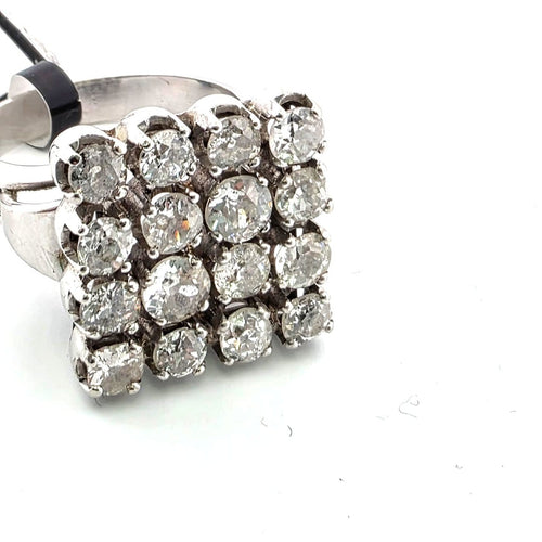 Bague 54 Bague vintage à damier en or blanc 18 ct et diamants 58 Facettes 628 T A
