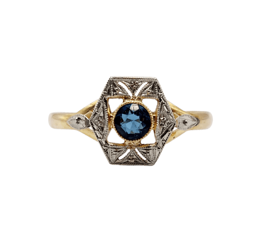 Bague 57.5 Bague Art déco en or 18k et verre bleu (circa 1920) 58 Facettes A07152