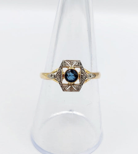 Bague 57.5 Bague Art déco en or 18k et verre bleu (circa 1920) 58 Facettes A07152
