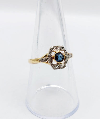 Bague 57.5 Bague Art déco en or 18k et verre bleu (circa 1920) 58 Facettes A07152