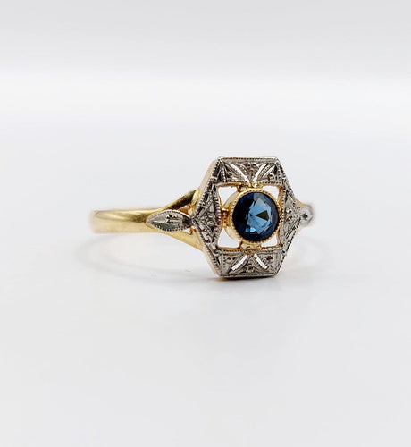 Bague 57.5 Bague Art déco en or 18k et verre bleu (circa 1920) 58 Facettes A07152