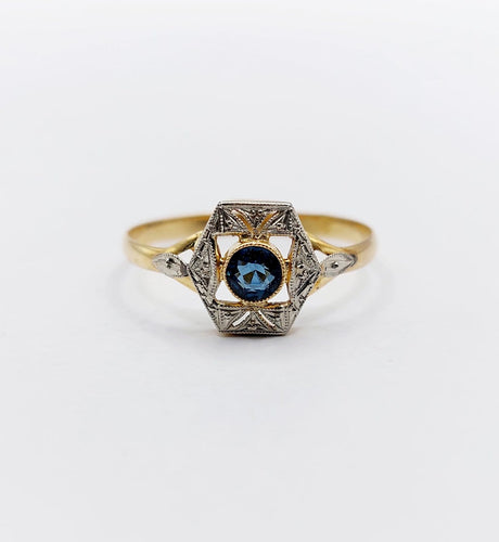 Bague 57.5 Bague Art déco en or 18k et verre bleu (circa 1920) 58 Facettes A07152