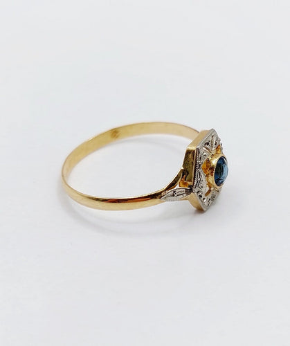 Bague 57.5 Bague Art déco en or 18k et verre bleu (circa 1920) 58 Facettes A07152