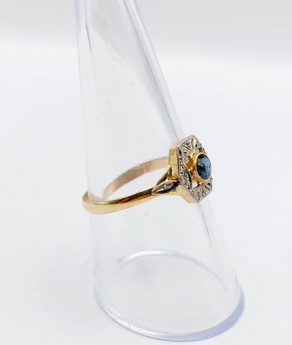 Bague 57.5 Bague Art déco en or 18k et verre bleu (circa 1920) 58 Facettes A07152