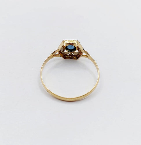 Bague 57.5 Bague Art déco en or 18k et verre bleu (circa 1920) 58 Facettes A07152