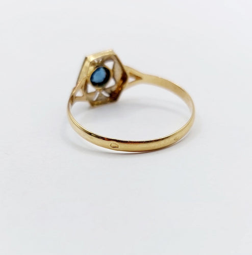 Bague 57.5 Bague Art déco en or 18k et verre bleu (circa 1920) 58 Facettes A07152