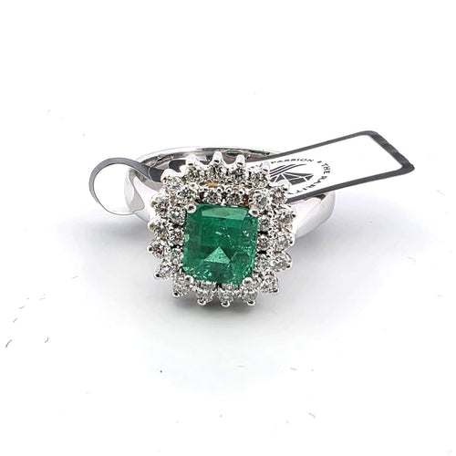 Bague 56 Bague en or blanc 18 ct avec émeraude et diamants 58 Facettes OC SM