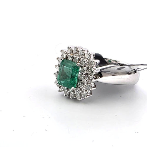 Bague 56 Bague en or blanc 18 ct avec émeraude et diamants 58 Facettes OC SM