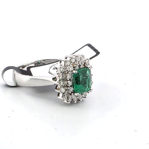 Bague 56 Bague en or blanc 18 ct avec émeraude et diamants 58 Facettes OC SM