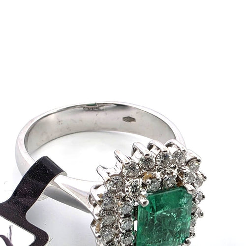Bague 56 Bague en or blanc 18 ct avec émeraude et diamants 58 Facettes OC SM