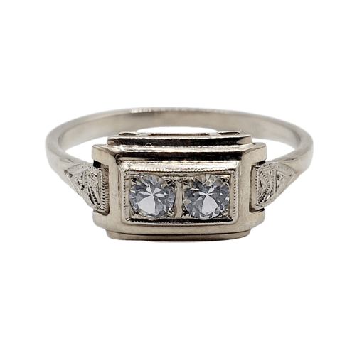 Bague 55 Bague tank Art déco en or blanc 18k et spinelles synthétiques 58 Facettes A07170