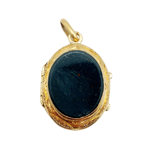 Pendentif Pendentif reliquaire porte-photo antique en or 18k et jaspe sanguin 58 Facettes A07191