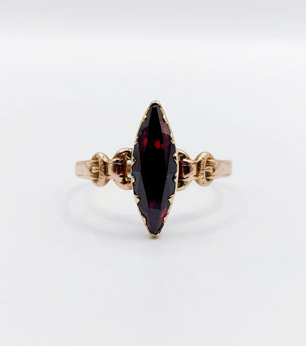 Bague 60 Bague marquise - Grenat taille navette en or rose 18k sur paillons 58 Facettes A07199