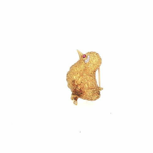 Broche Cartier - Broche oiseau vintage en or jaune 18 carats, rubis et diamants 58 Facettes 2.19476