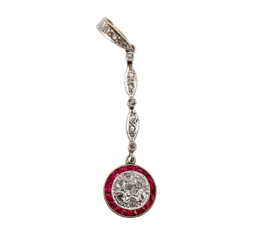 Pendentif Pendentif cible Art déco en or 18k et platine, diamants et rubis synthétiques 58 Facettes A07207