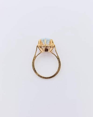 Bague 51 Bague rétro en or jaune 18K sertie d’une aigue-marine ovale 58 Facettes Bordeau/300