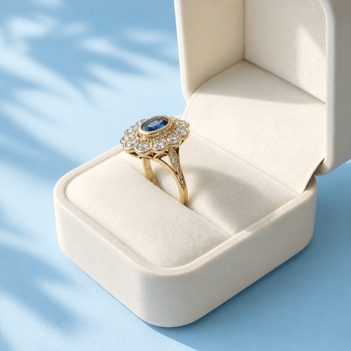 Bague 51.5 Bague Pompadour contemporaine saphir et diamants en or jaune 18 carats 58 Facettes 1782