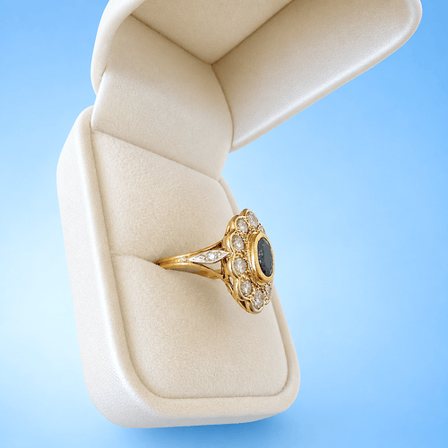 Bague 51.5 Bague Pompadour contemporaine saphir et diamants en or jaune 18 carats 58 Facettes 1782