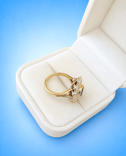 Bague 51.5 Bague Pompadour contemporaine saphir et diamants en or jaune 18 carats 58 Facettes 1782
