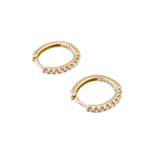 Boucles d'oreilles Paire de petites créoles en or jaune, diamants. 58 Facettes 35466