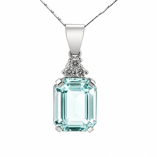 Pendentif Pendentif aquamarine taille émeraude et diamants en or blanc 18k 58 Facettes 50457