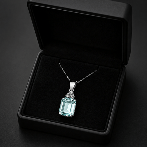 Pendentif Pendentif aquamarine taille émeraude et diamants en or blanc 18k 58 Facettes 50457