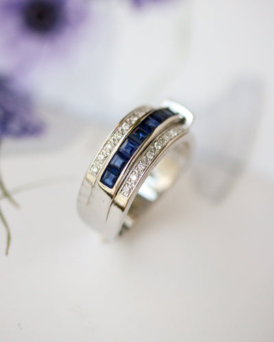 Bague 54 Guy Laroche - Bague bandeau « Ceinture » en or blanc, saphirs et diamants 58 Facettes C2259