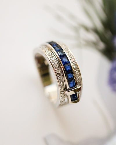 Bague 54 Guy Laroche - Bague bandeau « Ceinture » en or blanc, saphirs et diamants 58 Facettes C2259