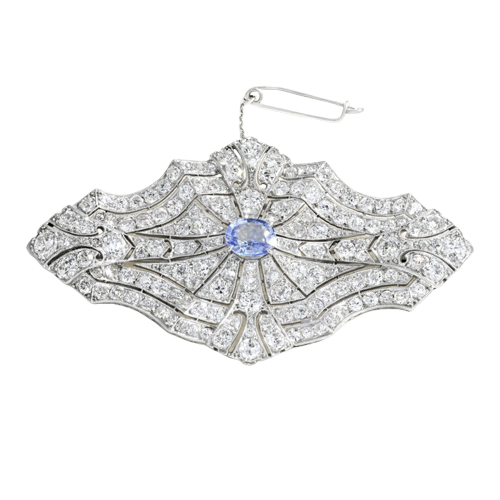 Broche Broche plaque Art déco en or gris, saphir et diamants 58 Facettes 65000030