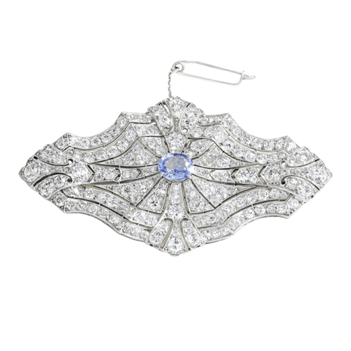 Broche Broche plaque Art déco en or blanc, saphir et diamants 58 Facettes 65000030