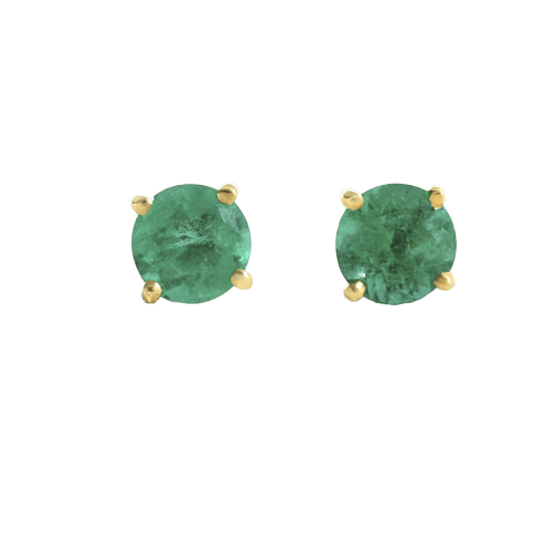 Boucles d'oreilles clous en or jaune et émeraudes