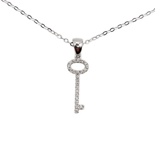 Collier Collier et pendentif clé vintage en or blanc 18k et diamants 58 Facettes A07033 et A07034