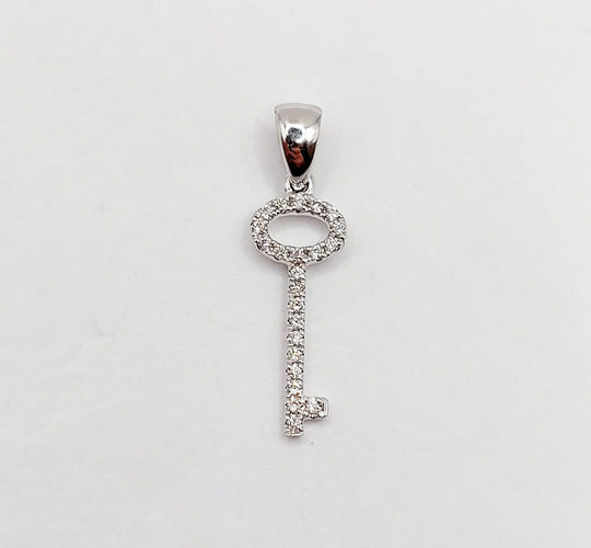 Collier Collier et pendentif clé vintage en or blanc 18k et diamants 58 Facettes A07033 et A07034