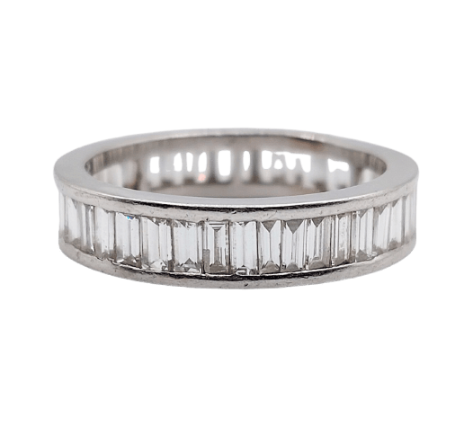 Bague 54 Alliance américaine Art déco éternité en platine et diamants baguette 1,68 ct 58 Facettes A07209