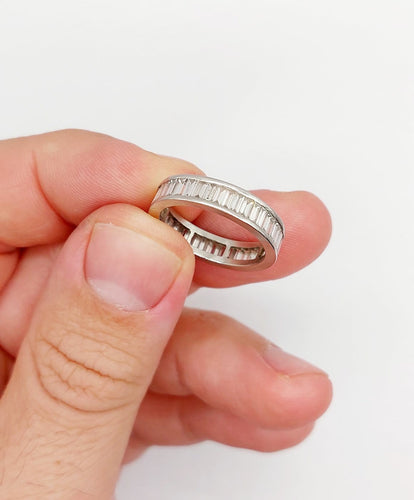Bague 54 Alliance américaine Art déco éternité en platine et diamants baguette 1,68 ct 58 Facettes A07209