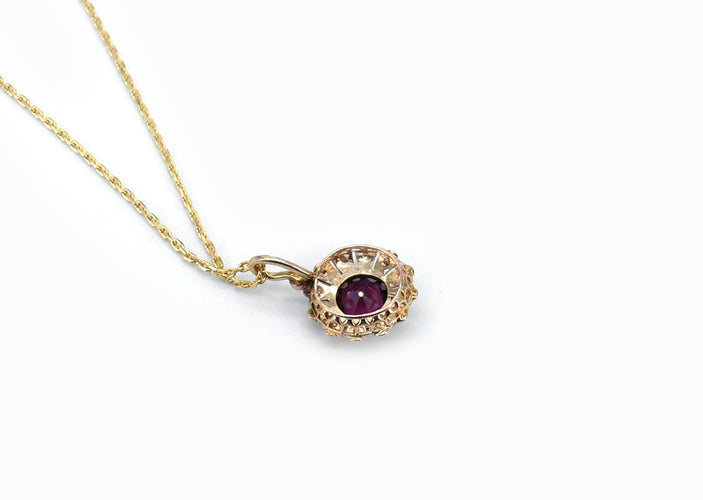 Pendentif Pendentif ancien rosace en or rose 18 carats, grenat et perles 58 Facettes Pendentif 149 11