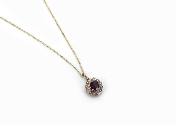 Pendentif Pendentif ancien rosace en or rose 18 carats, grenat et perles 58 Facettes Pendentif 149 11