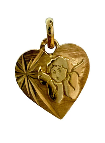 Pendentif Médaille religieuse ange en or jaune 750, cœur 58 Facettes